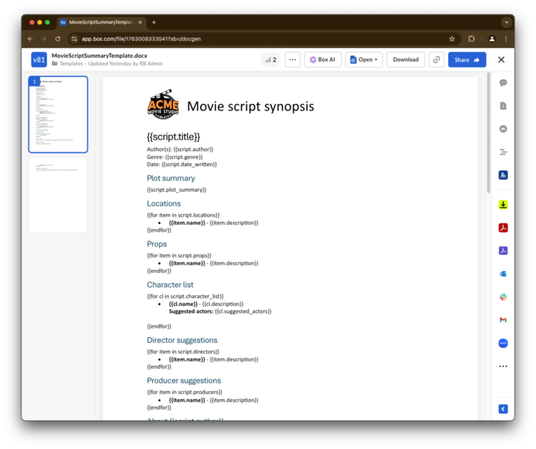 Automating document analysis with Box AI and Document Generation